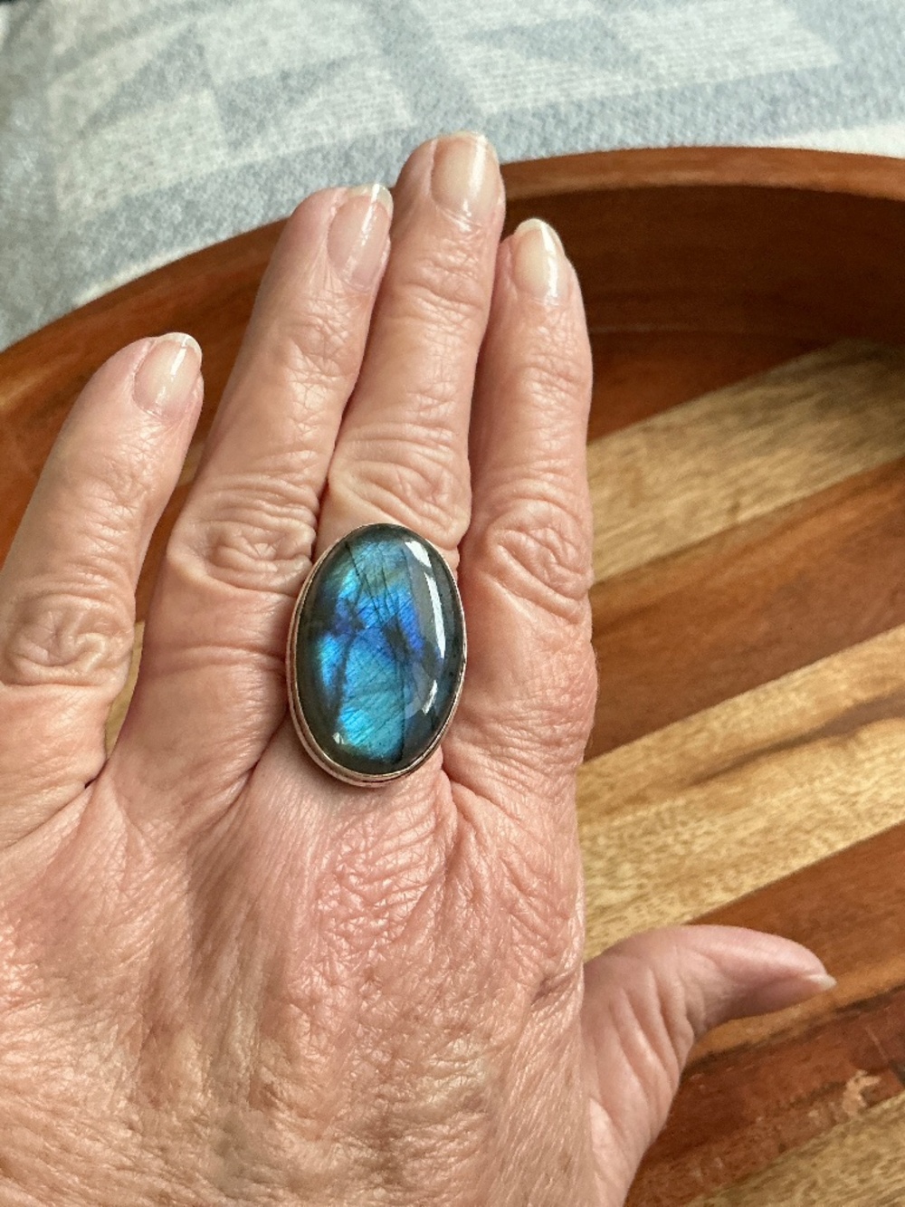 New Sterling Silver Blue Flash Labradorite Ring - Picture 10 of 14